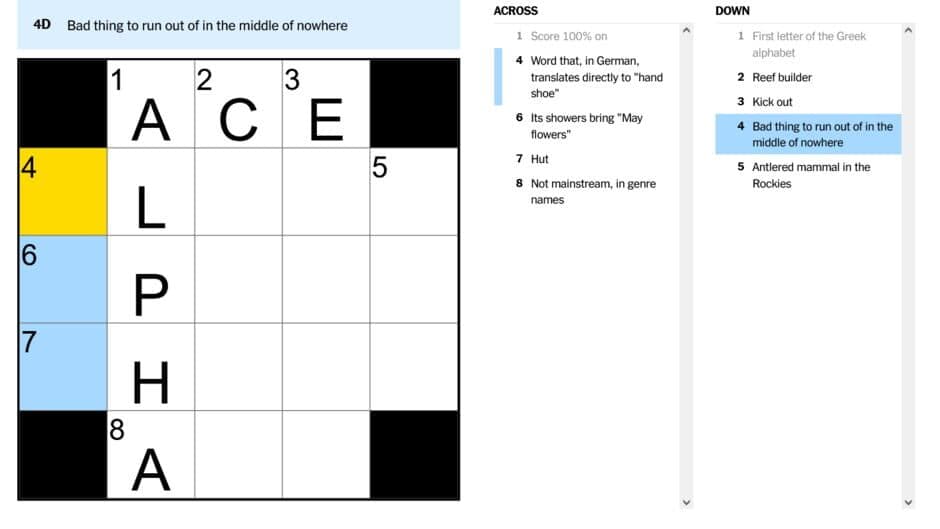 The Mini Crossword screenshot